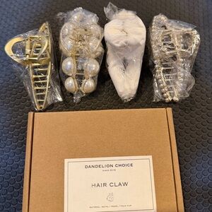 Gold and White Hair Claw 4 Piece Set